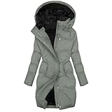 Wintermantel Damen Warm Gefüttert Steppjacke Lange Elegant Langarm Winter Parka Jacke mit Kapuze Mantel Bequemes Sportjacke Winddicht Outdoorjacke Pufferjacke Reißverschluss Steppmantel Daunenmantel