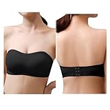 HSAJS Damen Bandeau Trägerloser BH ohne Bügel Gepolsterter Bralette BH Nahtlose Tube Top BH mit Transparenten Trägern für Abendkleider Ballkleider (Schwarz/M)