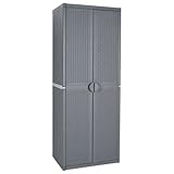 KOIECETA Gartenschrank Kunststoffschrank Haushaltsschrank Spindschrank Schrank Spind Terrassenschrank Balkonschrank Grau 65x45x172 cm PP Rattan