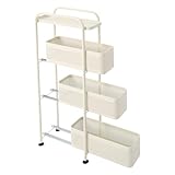 LKHDONG Rollwagen 4 Ebenen Küchenwagen Bad Aufbewahrungswagen Küchenregal mit Rollen, Beistellwagen Servierwagen Mobil Korb Regal für Küche, Bad, Wohnzimmer (Weiß)