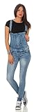 Fashion4Young 5067 Damen Jeans Latzhose Röhrenjeans Latzjeans Slimline Damenlatzhose (2XL=44, blau)