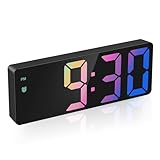 LOFICOPER Digitaler Wecker, 6.5'' LED Alarm Clock mit Klang-Kontrolle, Große Farb Schrift, 3 Helligkeit, 3 Alarm, 12/24 Uhrzeit/Datum/Temperatur, USB Kable - Bunt