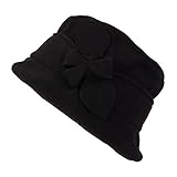 NF NITZSCHE fashion - Schwarzer Fleecehut für Damen - warme Fleece-Mütze - Winter-Hut - Größe: one Size - weicher Hut für Damen mit Fleece-Rose - hat