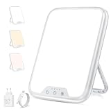 VTHW Tageslichtlampe, 10000 Lux Lichttherapielampe mit Memory Funktion, 4 Timer, 3 Lichtfarben Sonnenlicht Lampe mit Knopf-Steuerung, Stufenlosem Dimmen, 90° Halterung, für Hause/Büro