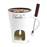 TETSMG Schokofondue Tasse Set, Schoko Fondue Tasse mit Gabel, Keramik Schokoladenfondue Becher zum Schmelzen von Schokolade Käse und Butter, Käse und Schokolade Fondue Schmelztopf (Weiß, A)