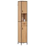 EUGAD Badezimmerschrank, Badschrank schmal, Hochschrank Badezimmer, Bad Schrank stehend, mit Schublade, offenem Fach, verstellbaren Ablagen, 30x180x30 cm, schwarz helle Eiche