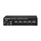 Fesjoy Passive 2-in-4-Out-Lautsprecher-Umschaltbox mit Lautstärkeregler, Bananenbuchse für Mehrere Räume, Ideal für Home-Entertainment-Systeme, Metall/Schwarz/6,5-mm-Kopfhöreranschluss