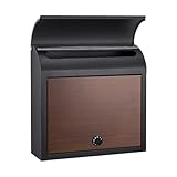 Mailboxes for Outside Edelstahl Briefkasten Key Drop Box Ideal for den Außenbereich, Maße 38 X 12 X 38 cm, Holzmaserung Oberfläche, Schlichter Briefkasten(Black)