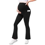 Walifrey Damen Umstandsleggings mit Taschen Hohe Taille Schwangerschaftsleggings Stretchy Mutterschaft Yoga Hosen für Arbeit Lounge Sporthose 29in Schwarz S
