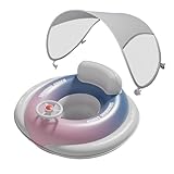 Baby-Schwimmring mit Sonnenschirm, aufblasbarer Poolsitz mit Sonnenschutz, sicheres Schwimmspielzeug mit integrierter Handpumpe für Kinder