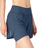 donhobo 2-in-1-Laufhose für Damen Schnell trocknend Atmungsaktiv Aktiv-Training Jogging Shorts Yoga Fitness Kurze Hose (Grau blau, M)