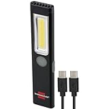 Brennenstuhl LED Akku Handleuchte PL 200 AC/LED Taschenlampe mit COB LED (200lm, inklusive USB C-Ladekabel, bis zu 12h Leuchtdauer, Inspektionsleuchte COB mit Magnet und Clip)