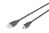 DIGITUS USB 2.0 Anschlusskabel - 3.0 m - USB A (St) zu USB Mini B (5 Pin) (St) - 480 Mbit/s - Verbindungskabel - Schwarz