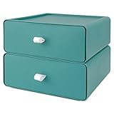 TIE-DailyNec 2 PCS Stapelbar Schubladenbox, Desktop Storage Box, Stapelbarer Organizer für Make Up Schubladen mit Großer Kapazität (Grün)