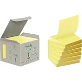 Post-it Haftnotiz Recycling Z-Notes Mini Tower, 76 x 76 mm, 100 Blatt, 6 Block, Pastellgelb - in Weiteren Farben Verfügbar - Selbstklebende Notizzettel aus 100% Recyclingpapier