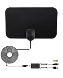 Vecys HDTV Innen TV Antenne 10 dBi Wandmontage DVB-T2 HD Digital TV Antenne mit F Buchse auf TV Stecker Adapter 80 Meilen Reichweite Mini Antenne für Smart TV RG174 3m/9.84ft Koaxialkabel für 1080p