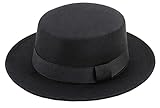 Klassischer Porkpie Fedora Wollfilzhut für Damen und Herren, Schwarz, Manhattan-Hüte, Panama-Jazz-Hut, Größe S/M, Schwarz Stil 2, Einheitsgröße
