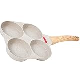 Yardwe Bratpfanne Eier Pfannen Pancake Pfanne Spiegelei Pfanne Pfannenkuchen Pfannen Antihaft Pfanne mit Holzgriff Glücksgras Herzform mit 4 Fächern für Küche Eier Pfannkuchen