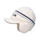 Generisch Mütze Herren -gefütterte Manschettenstrickmütze mit Visier, warme Ohrenklappen, Skimütze Haube Buben Winter (Beige, One Size)