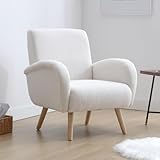 Ya-Home Loungesessel Modern Polstersessel mit Premium Kunstfell-Stoff & Massivholzbeinen extrem bequemer Lesesessel für Wohnzimmer, Schlafzimmer, einfacher Aufbau, Weiß