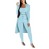 Winter-Trainingshose für Damen, Geburtstag, modische Weste, lange Cape-Hose, Streifen, einfarbig, 3-teiliges Pyjama-Set, blau, S