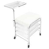 Susoso Maniküre Werkzeug Trolley, mit 3 Fächer und 4 Räder Max. Tragfähigkeit 100kg Einstellbare Höhe des Tabletts 53-77cm Leicht zu bewegen für Wohnungen 31x38x44cm Weiß