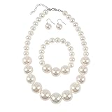 Aabellay Damen Perlenkette Imitation Perlen Halskette Runde Perlen Kette Vintage Choker Halskette Schmuck 20er Jahre Flapper Art Deco Gatsby Kostüm Hochzeit Braut mit Ohrringe - 8890
