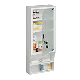 Relaxdays Medizinschrank, Glastür, abschließbar, 5 Fächer, HBT 65x27x12 cm, für Medikamente, Arzneischrank hängend, weiß