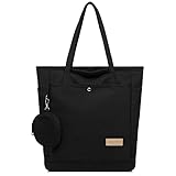 JANSBEN Tasche Damen Shopper große-mit Münzbörsen Handtasche Schultertasche mit Reißverschluss Stoff Shopping Beuteltasche Tote Bag für Alltag und Schule Einkaufens Schwarz