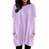 Damen Tshirt Blusen & Tuniken Für Damen, Longshirt Damen Tshirt Sommer Oversize Shirt Basic Kurzarm/Langarm Bluse Mit Tasche Elegant Sweatshirt Einfarbig Longbluse Lässig Tunika Tops Lose Top Tunika