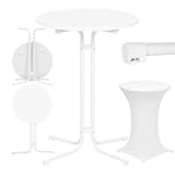 WOLTU Stehtisch klappbar, Bistrotisch mit Husse, Gartentisch wetterfest rund, Bartisch Ø 80 cm, Hochtisch 110 cm, Beistelltisch Indoor Outdoor, für Garten Party Hochzeit, Metallrohre, Weiß