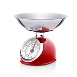 ETA Küchenwaage I Storio I Analoge Retro Waage im Ganzmetall Design I 2 Liter Edelstahlschale I max. 5kg I Rot