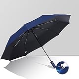 SJASD Automatischer LED-Taschenschirm Mit Taschenlampe,Kompakter Regenschirm Doppelrippen-Design Stärker Winddicht Für Anti-UV Beleuchtet Die Regennacht Reiseschirm(Color:Blau)