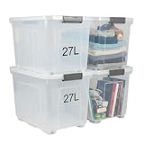 Plastard Aufbewahrungsboxen mit Deckel & Rollen – 4er Set, 27 L – Robuste, stapelbare Ordnungsboxen, BPA-freiem Kunststoff – Transparent & vielseitig für Haushalt, Büro & Werkstatt