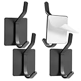 Vinabo 4 - teilige Klebehaken, Starke Selbstklebende Doppelhaken Für Schränke, Türen, Wände, Ohne Bohren, Rostfrei (schwarz)