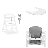 hauck Hochstuhl Alpha+ inkl. Essbrett Alpha Click Tray und Sitzverkleinerer Alpha Cosy Comfort - Mitwachsender Holz Babyhochstuhl ab 6 Monate, inkl. Essbrett & Sitzverkleinerer - White