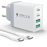 USB C Ladegerät, 4 Ports Mehrfach Ladegerät mit USBC auf USB C Kabel 2M, 40W USBC Netzteil PD 3.0 Power Adapter USB Stecker für iPhone, Samsung, Handys Schnellladegerät Ladeladapter Ladestecker