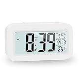 JOPHEK LCD Digitaler Wecker, Reisewecker mit Temperatur Schlummerfunktion, Lichtsteuerung Intelligenter Wecker für Schlafzimmer Home Office