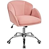 Yaheetech Schreibtischstuhl Ergonomisch Bürostuhl bis 136 kg Belastbar, Drehstuhl Höhenverstellbar Computerstuhl mit Armlehnen und Rückenlehne für Schlafzimmer Büro Wohnzimmer, Hellrosa