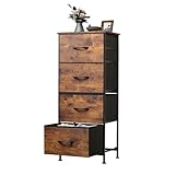 WLIVE Kommode mit 4 Schubladen aus Stoff, Kommodenschrank für Schlafzimmer, Kommode Wohnzimmer, mit Stabiler Stahlrahmen, Holzplatte, Rustikales Braun