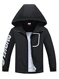 ALXHUTE Kinder Regenjacke Wassersäule Jungen Mädchen Übergangsjacke Frühling Jacke Funktionsjacke mit Kapuze Schwarz DE: 152-158 (Herstellergröße 150)