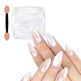 Allstarry White Pearl Chrom Nagel Pulver, Irisierendes Aurora Pulver Metallic Spiegel Effekt Glitter Pulver Pearlescent Eis Transparent Meerjungfrau Pigment Perle Glitter Staub für Nail Art Dekoration