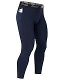 Runhit Kompressionshose Herren Lange Tights Sport Leggings mit Taschen Schnelltrocknende Trainingshose Atmungsaktiv Laufhose Kompression Hose für Fitness Joggen Training Basketball Marineblau M