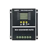 Wresetly 80 A MPPT/PWM Solar-Laderegler, 12 V/24 V/36 V/48 V, automatische Steuerung, Ladegerät, Solar-Batterie, PV, mit LCD-Display und Dual-USB