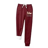 Damen-Jogginghose, Thermohose, Winter, warm, Arbeit, lässig, Fleece, bedruckt, Weihnachten, Damenhose, elastischer Bund, gefüttert, Weihnachtshose, Sporthose, Rot, Medium