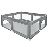 XUANYU Laufgitter aus Oxford-Stoff, Spielgitter mit Barrieren, 50 kleine Bälle und 8 Saugnäpfe, Aktivitätszentrum für Babys, Laufgitter für Kinder, für Innen/Außen (Grau, 120 x 120 x 66 cm)