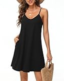 Tanmolo Damen Sommer Kleid Rmellos Kurz Strandkleid Spaghettitrger Knielangen Freizeitkleid L Schwarz
