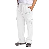Cargo Jogginghose Herren Stretch Atmungsaktiv Sweathose Geradem Schnitt Freizeithose Jogger Einfarbig Trainingshose Herbst Bundgummi Elastische Hosen Relaxing Hose Weiß XXL