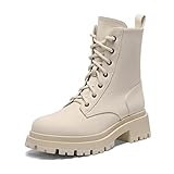 DREAM PAIRS Damenstiefel Schnürstiefel Silhouette Bequemer Reißverschluss Warmes Futter Lug Sohle InnenreißverschlussBeige SDMB2203W-E Größe 40 (EUR)