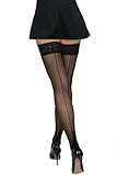 Annes styling Damen Strümpfe mit Rückennaht, 20 Denier, sinnliche Strümpfe, sexy Spitzenoberteil, hoher Oberschenkel mit Silikon, Nero TG-3/4